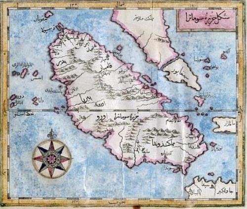 奥杜曼帝国的学者Katib Celebi编撰的世界地图（Cihannuma，1732）还以特别放大的方式来呈现彭麻古航道